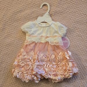 Nanette Baby Girl White and Pink Floral Holiday Dress Size 3/6M